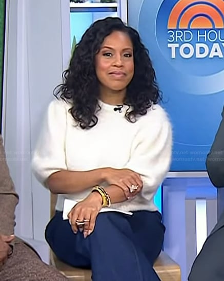 Sheinelle's white fuzzy short sleeve sweater on Today