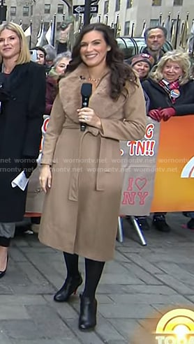 Stephanie Mansour's brown fur collar coat on Today