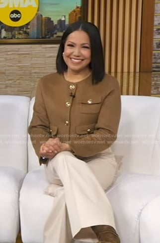 Stephanie's brown patch pocket jacket on Good Morning America