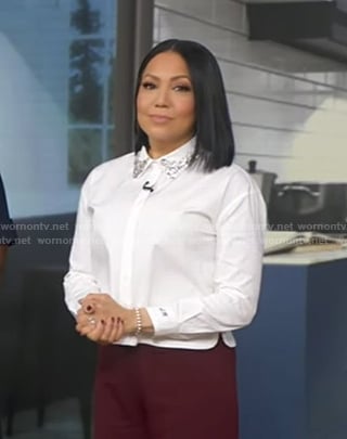 Stephanie's white embellished collar shirt on Good Morning America