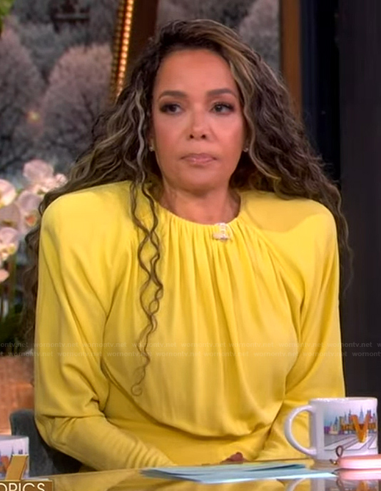 Sunny's yellow padded shoulder dress on The View