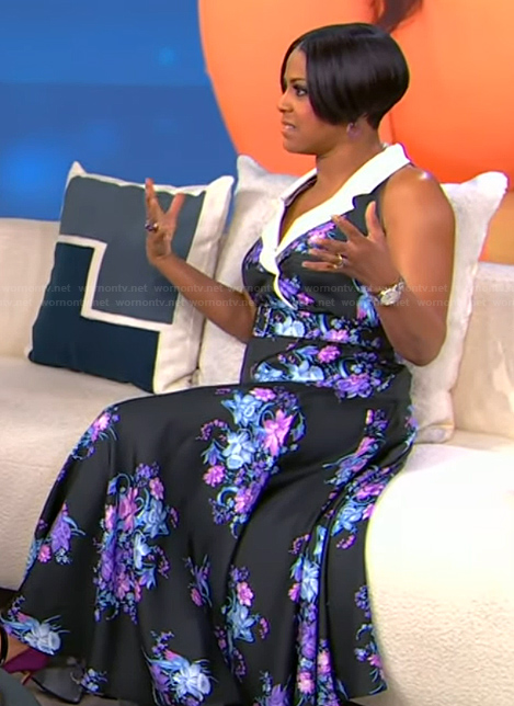 Tamron's floral print sleeveless dress on Tamron Hall Show