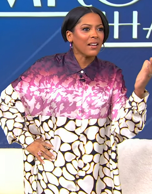 Tamron's mixed print shirtdress on Tamron Hall Show
