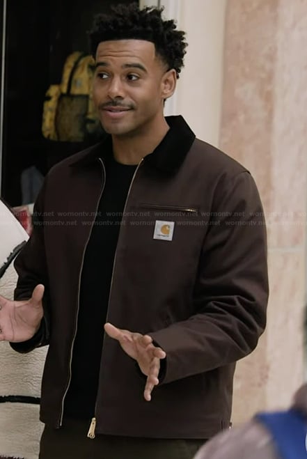 Tariq's brown zip front jacket on Abbott Elementary