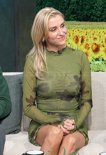 Taylor Misiak's green floral mesh dress on Access Hollywood