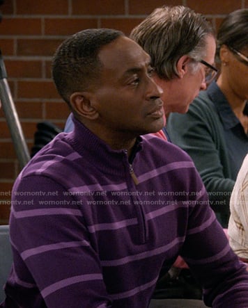 Tony's purple stripe sweater on The Upshaws