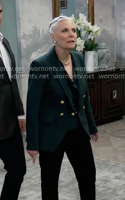 Tracy's green blazer with gold buttons on General Hospital