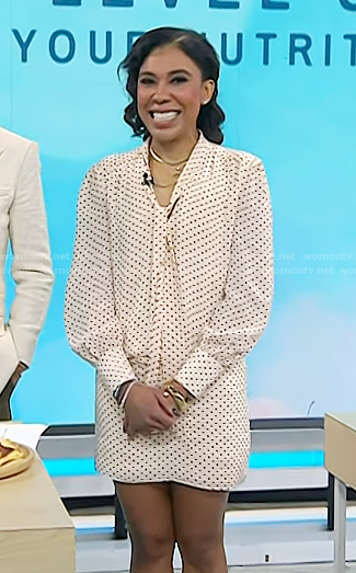 Vanessa Rissetto's polka dot tie neck mini dress on Today