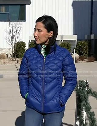 Vicky's blue quilted down jacket on Today