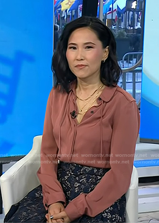 Vicky's brown tie neck blouse and mini skirt on Today