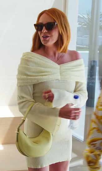 Whitney's yellow off-shoulder knit dress on The Real Housewives of Salt Lake City
