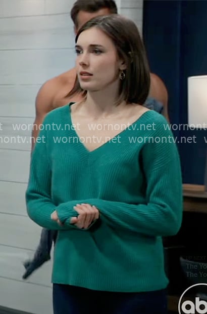 Willow's green v-neck sweater on General Hospital