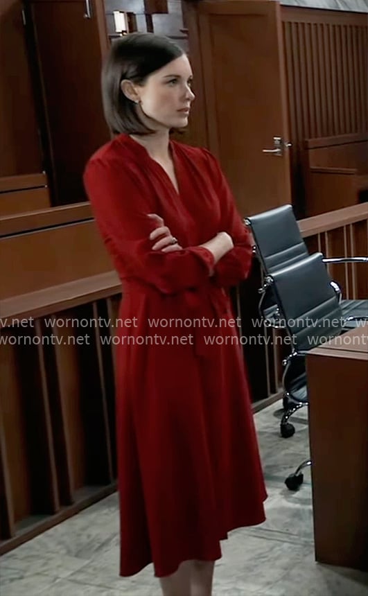 Willow's red tie-waist midi dress on General Hospital