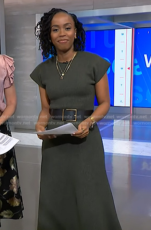 Zinhle's grey short sleeve knit dress on NBC News Daily