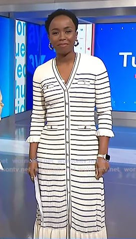 Zinhle’s white striped v-neck dress on NBC News Daily