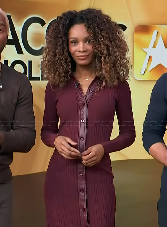 Zuri's burgundy ribbed dress on Access Hollywood