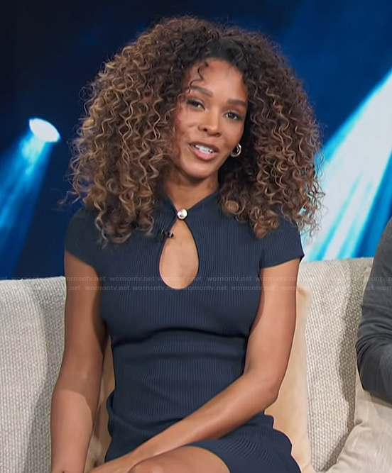 Zuri's navy keyhole dress on Access Hollywood