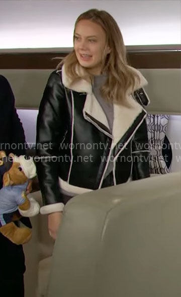 Abby's leather and sherpa jacket on The Young and the Restless