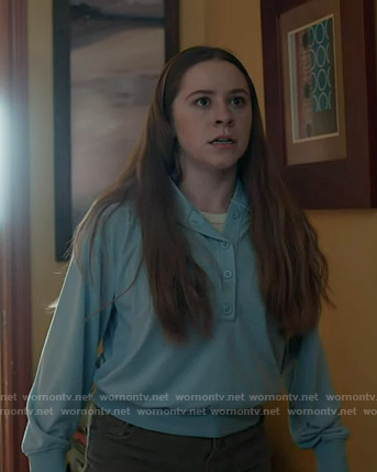 Abigail's blue button front sweatshirt on 9-1-1