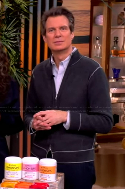 Adam Glassman's gray contrast trim cardigan on The View