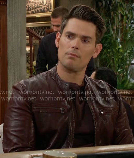 Adam's burgundy leather jacket on The Young and the Restless