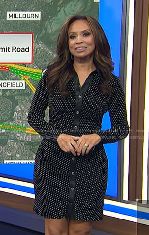 Adelle's black polka dot leather trim dress on Today