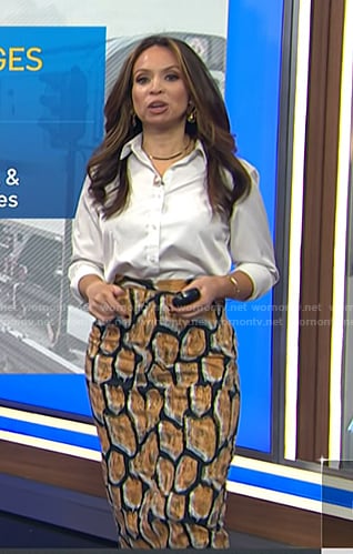 Adelle's yellow printed pencil skirt on Today