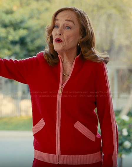 Agnes's red contrast knit track jacket on The Burbs