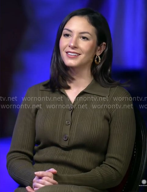 Ali Bauman's green rib knit dress on CBS Mornings