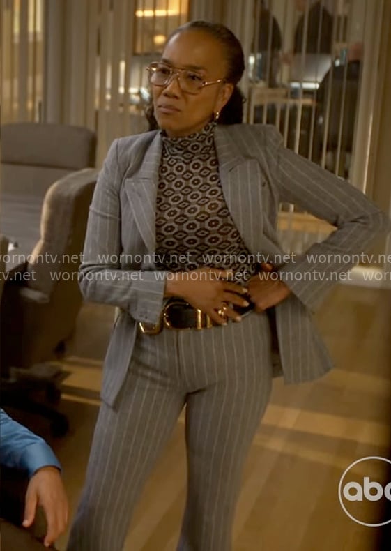 Amanda's grey pinstripe suit on Will Trent