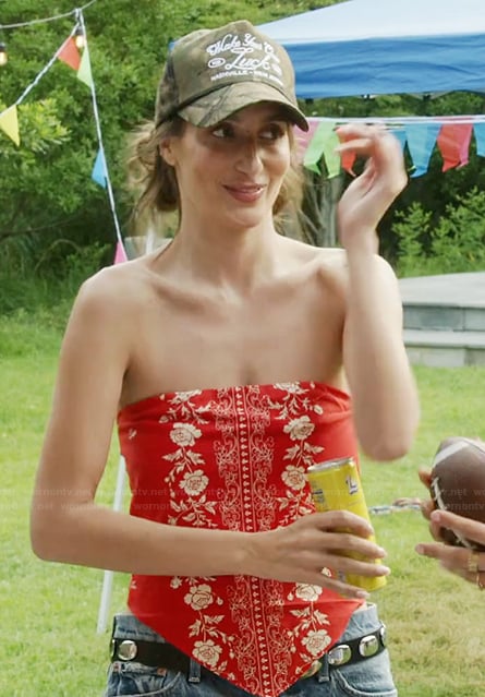 Amanda's red floral strapless top on Summer House