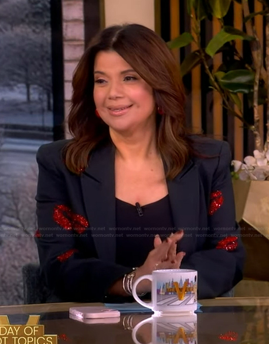 Ana's blue embellished lips blazer on The View