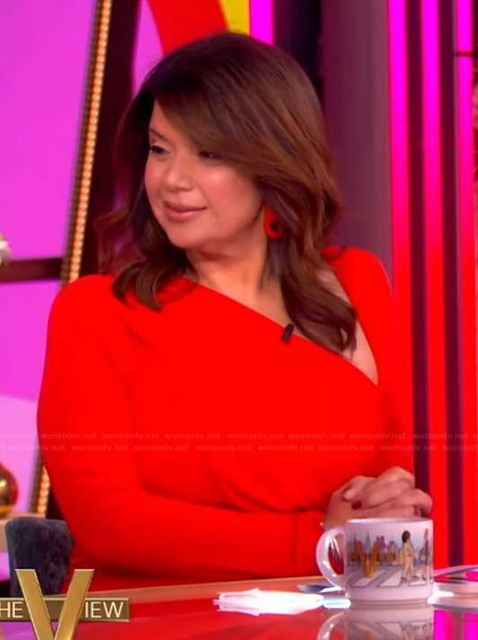 Ana's red drape asymmetric neckline dress on The View
