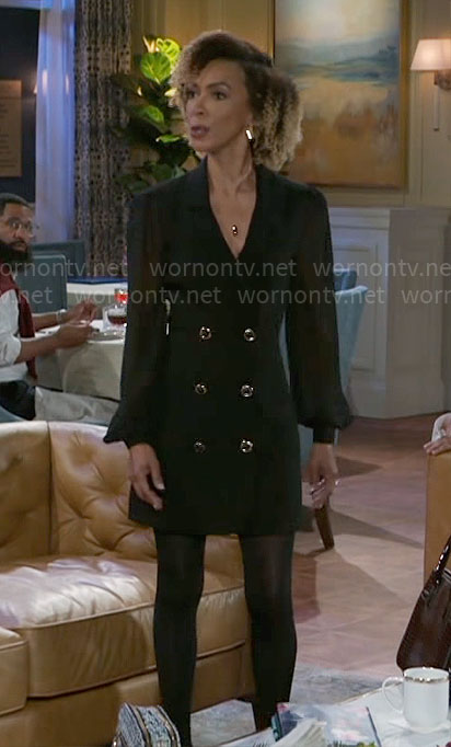 Anastasia's black blazer dress on Beyond the Gates