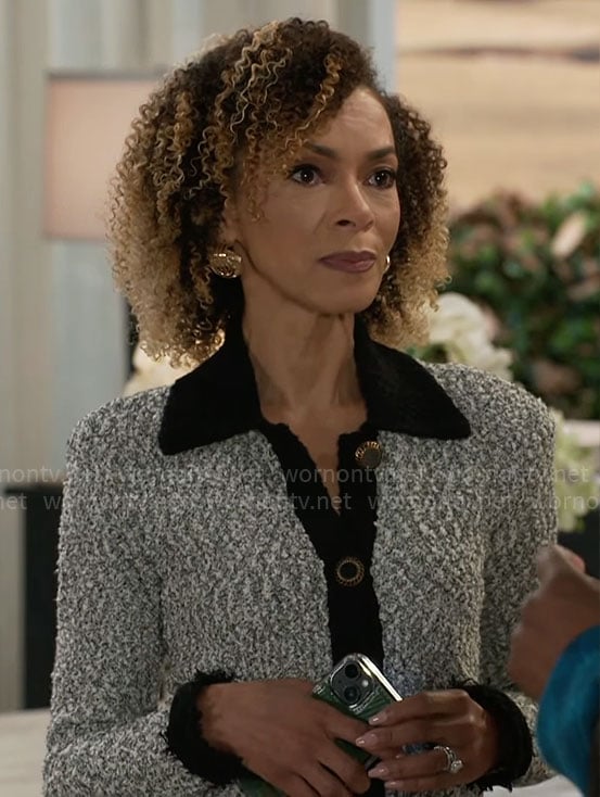 Anastasia's tweed cardigan on Beyond the Gates