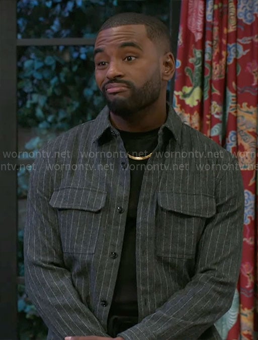 Andre's grey pinstripe jakcet on Beyond the Gates
