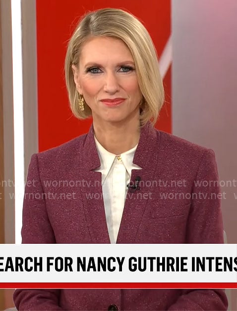 Anna Schecter's purple tweed jacket on CBS Mornings
