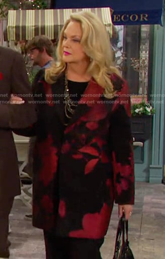 Anna's black and red floral jacket on Days of our Lives