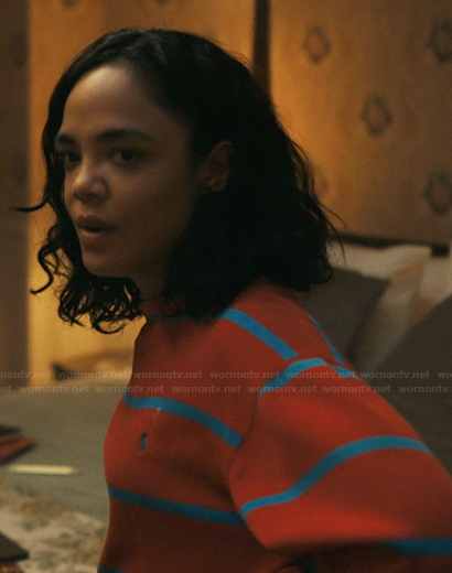 Anna's red striped sweater on His & Hers