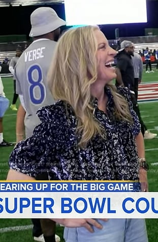 Becky Worley's navy printed blouse on Good Morning America