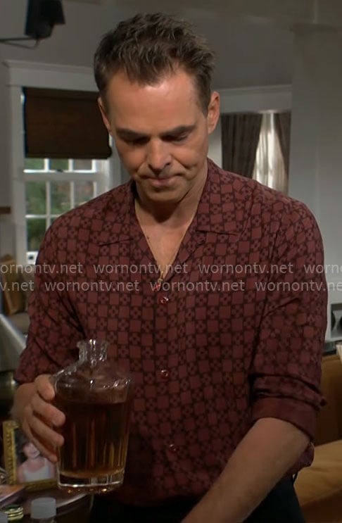Billy's red tile print shirt on The Young and the Restless