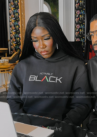 Bozoma's black hoodie on The Real Housewives of Beverly Hills