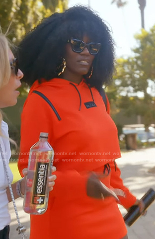 Bozoma's red crop hoodie and mini skirt on The Real Housewives of Beverly Hills