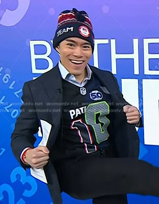 Brian Cheung's navy print beanie on Today