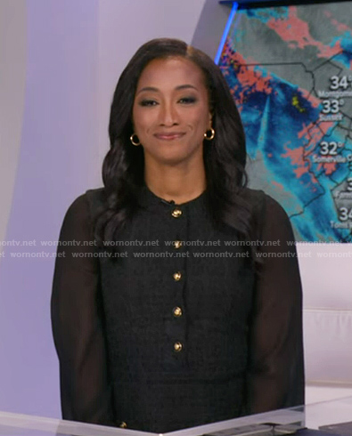 Brittany's black sheer sleeve tweed dress on Good Morning America