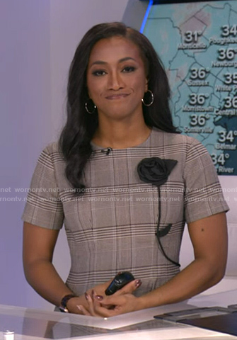 Brittany's grey plaid floral applique dress on Good Morning America
