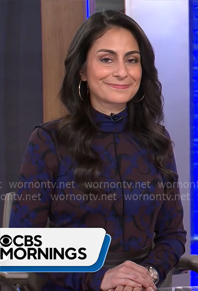 Celine Gounder's blue printed maxi dress on CBS Mornings