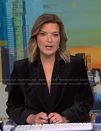 Christine Romans' black velvet blazer on NBC News Daily