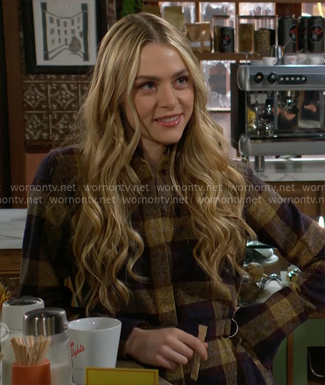 Claire's plaid belted shirt on The Young and the Restless