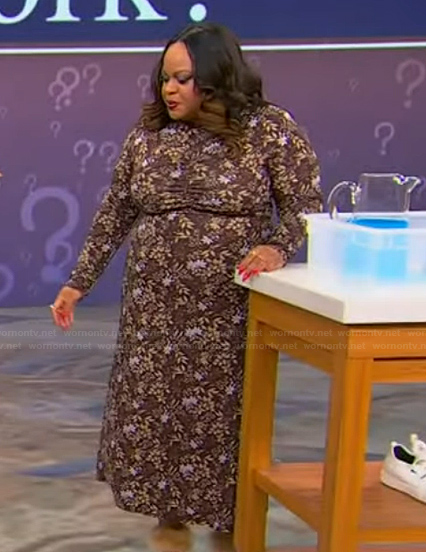 Denise Caldwell's brown floral mesh dress on Tamron Hall Show